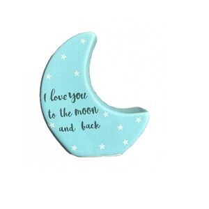 BABY BLUE & WHITE “I LOVE YOU TO THE MOON AND BACK” MOON SHAPED PIGGY BANK